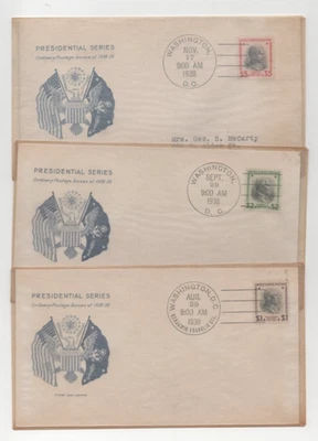 US 1938 PREXIE HI VALUES SCOTT #832, #833 & #834 3 FIRST DAY COVERS - Image 1 of 4