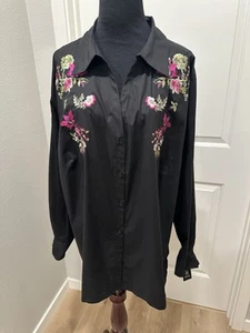 NWT INC International Concepts Woman Black Embroidered Button-up Blouse 3X - Picture 1 of 4