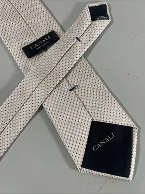 Canali 100% 真丝灰色红色圆圈几何男式礼服领带意大利制造干净 — 第 1/4 张图片