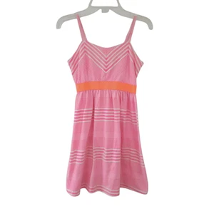Girls Sundress Large 10/12, Bright Pink and White Stripes, Orange Band - Picture 1 of 5