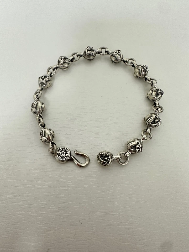 Pulsera Cabeza de Dragón Corazones Cromados Plata de Ley 925 Auténtica De Colección Foto 1 de 4