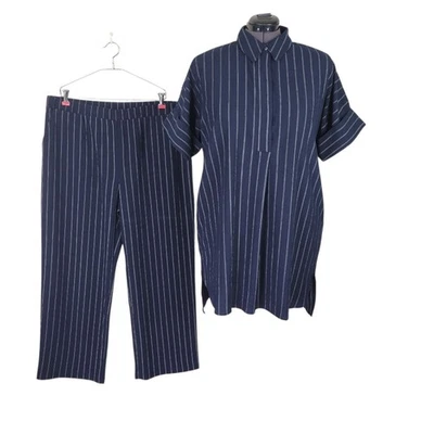 Chicos Travelers Pantalón Traje Talla 3 XL 16 Negro Rayas Largo Paso Dobladillo Top Nuevo Foto 1 de 4