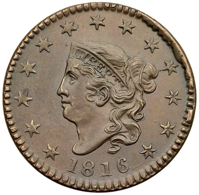 1816 N-2 R-1 PCGS MS 62 BN Matron or Coronet Head Large Cent Coin 1c - Image 1 of 3