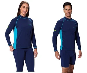 EcoStinger Adult Sun Protective Rash Guard Swim Top UPF50+ Navy Turquoise - Picture 1 of 5