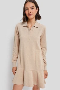 TUCKERNUCK sandsteinbeige Langarm Piqué May Polokleid 168 $ Größe Large - Bild 1 von 8