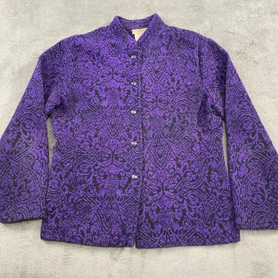 Coldwater Creek Purple Black Floral Brocade Button Front Blazer Jacket PM - Image 1 of 4