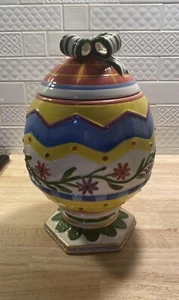 Davids Cookies Decorated Easter Egg Cookie Jar, Colorful 3D Flowers & Bow. - Picture 1 of 5