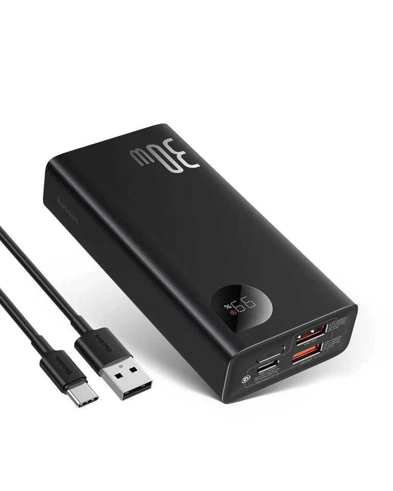 Banco de alimentación de carga rápida Baseus 20000 mAh PD 65W USB C 4 puertos con pantalla digital Foto 1 de 1