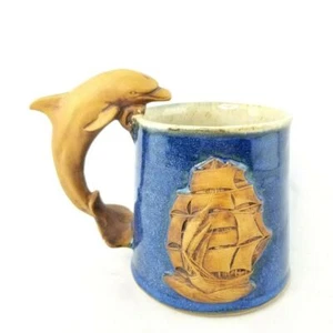 Seltener Delfingriff groß 20 Unzen Becher mit Vintage Schiff/Hochsee Motiv nautisch - Bild 1 von 7