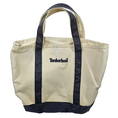 Timberland Bolso de Mano de Lona Bolso de Playa Tostado con Logo Azul Cosido 12x15x5" Foto 1 de 4