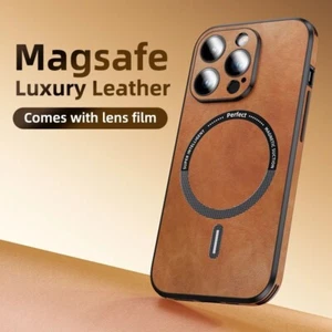 Étui iPhone Magnétique Cuir Luxe Antichoc Magsafe Protection Lentille Verre - Photo 1/16