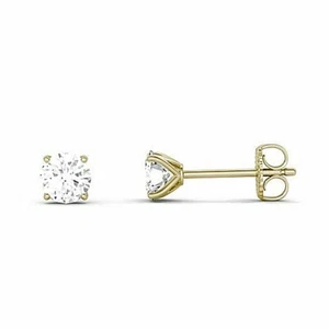 Genuine Diamond Round Prong Set Stud Earrings in 10k Yellow gold - Picture 1 of 2