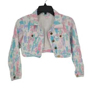 Giacca jeans Chillipop bambina 10 12 rosa blu bianco denim tie dye crop anni 80 cotone - Foto 1 di 12