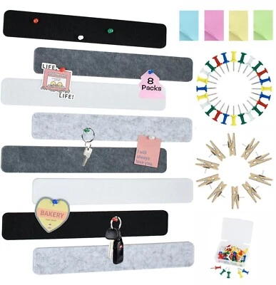 Vuzvuv 8Pcs Black White Grey Cork Board Bar Strips with 50 Pushpins & 10 Wood... - Image 1 of 4