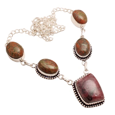 Collar de joyas hechas a mano con piedras preciosas de rodonita chapado en plata regalo 35 Gms N-383 Foto 1 de 3