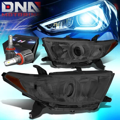 FOR 2011-2013 TOYOTA HIGHLANDER PROJECTOR HEADLIGHTS W/LED KIT+COOL FAN SMOKED - Image 1 of 4