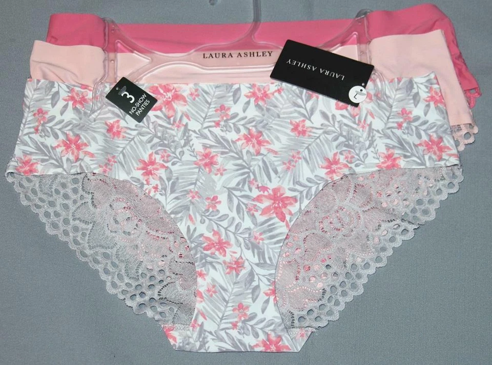 3 Laura Ashley Floral Ferns Solids Crocheted Lace Back Panties Wm's NWT $30 - Image 1 of 1