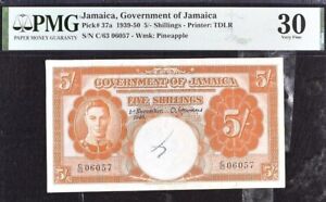 Jamaica 5/- Shillings P37a,Rare 1 November 1940,PMG 30 VF,Fancy SN !+Gift !.JaCC