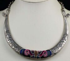 Tribal exotic chinese minority people's old hand embroidery miao silver necklace