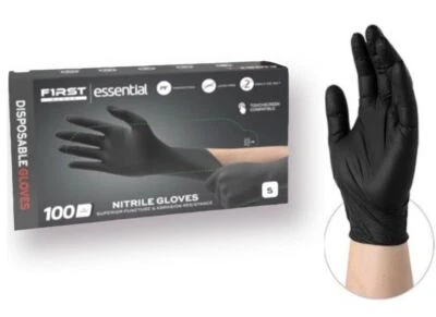 Guantes Desechables Industriales Ligeros First Glove Negro Nitrilo 3 Mil, Sin Látex Foto 1 de 4