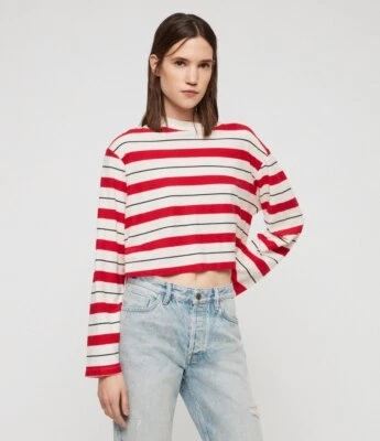 Camiseta sin mangas AllSaints Benno manga larga a rayas de algodón blanca y roja talla S Foto 1 de 4