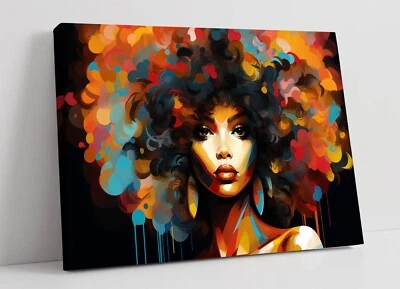 DAMA NEGRA CON GRAN ARCO IRIS PINTURA AFRO - LONA ENMARCADA ARTE PARED IMPRESIÓN IMAGEN Foto 1 de 2