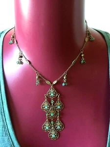OASIS Gorgeous Gold and Green Drop Leaf Grecian/Indian Style Necklace BNWOT - Picture 1 of 6