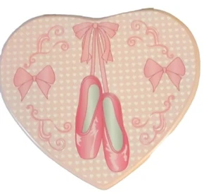 Ballerina Music Heart Shape Jewelry Box Pink Ballet Shoes Wind Up Girls Plastic - Picture 1 of 13
