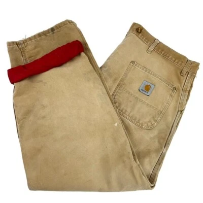 VTG Carhartt B10 BRN Insulated Double Knee Carpenter Jeans Tan W44 L30 (R+TJ483) - Image 1 of 4