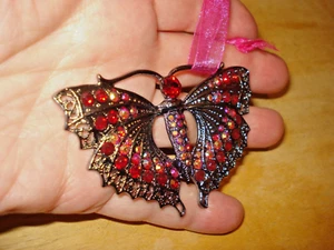 5 1/2" Tropfen rot/rosa Strass Metall 3" Schmetterling Weihnachtsschmuck am Band - Bild 1 von 9