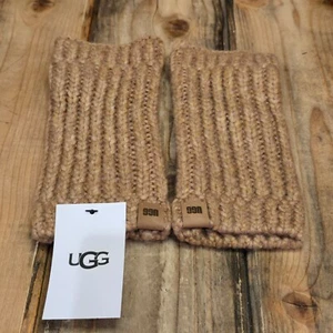 UGG FINGERLESS CHUNKY RIBBED KNIT GLOVE WOOL BLEND WOMENS ONE SIZE ~ CAMEL BROWN - Picture 1 of 9