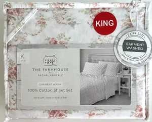 Shabby Chic Rachel Ashwell Blumenmuster KING Bettwäsche Set rosa Blumen NEU 4 Stück - Bild 1 von 11