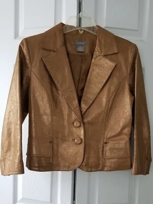 Kenar Genuine Leather/Suede Jacket Gold-Tone Fully Lined Button Front Sz8 EUC - Imagem 1 de 4