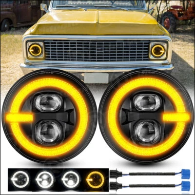 Pair For Chevy C10 K10 K20 K5 1975-1980 240W 7" Round LED Headlights Hi/Lo Beam - Image 1 of 4