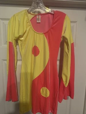 New J. Valentine Groovy Yin & Yang Costume Dress Yellow Pink Adult Size Medium - Image 1 of 2