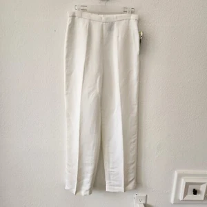 Pantalones Kasper para mujer 4 lino blanco Valencia cremallera frontal plana nuevos con etiquetas - Imagen 1 de 5