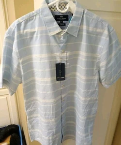 Michael Brandon Shirt Mens XL Blue Striped Slim Fit Short Sleeve Button Down - Picture 1 of 3