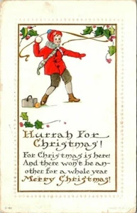 VNTG Christmas Postcard~ Arts & Craft Style~ Child Throwing Snowball - Picture 1 of 2