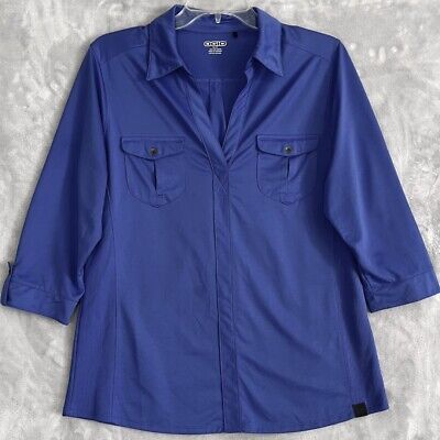 OGIO Polo Shirt Womens Medium Blue Pullover Pockets Stretch 3/4 Sleeve LOG115 • 18.74€
