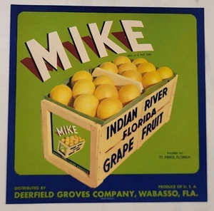 Label Mike Brand Citrus Wabasso Florida Deerfield Groves - Picture 1 of 1