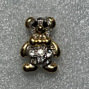 Vintage Tiny Teddy Bear  Pin Gold Tone White Rhinestones Black Rhinestone Eyes - Picture 1 of 10