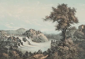 H. FÄSI (19.Jhd), Rheinfall bei Schaffhausen, 1858, Farblithographie Romantik - Bild 1 von 5