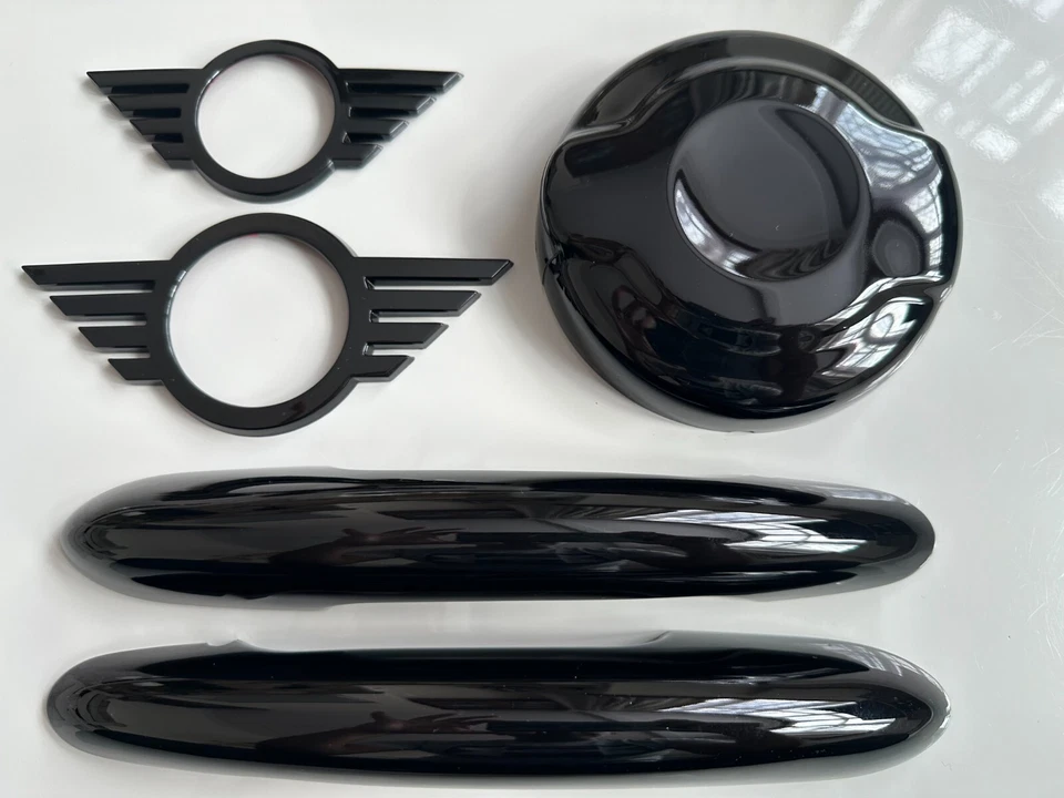 MINI F56 F57 LCI 2018+ NEGRO BRILLANTE INSIGNIAS DE MANIJA DE PUERTA CUBIERTAS DE COMBUSTIBLE COOPER S JCW - Imagen 1 de 3