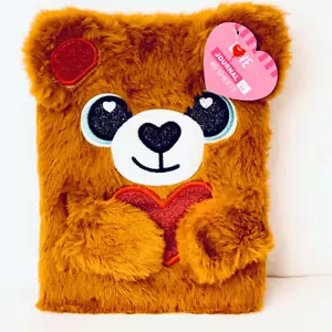 NWT Adorable LOVE Fuzzy Brown Bear Journal with holding pens arms Cute Notebook - Picture 1 of 12