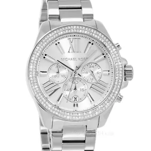 Michael Kors Wren Womens Chronograph Watch Pave Crystals Silver Stainless Steel - Picture 1 of 8