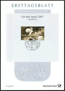 Hoja de primer día ETB 1/2007 - "Para el deporte" - Campeonato del Mundo de balonmano - Imagen 1 de 2