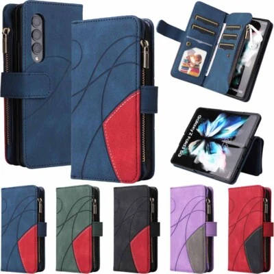 For Samsung Z Fold 5 Fold 4 Fold 3 Zipper Wallet Card Holder Leather Case Cover - Image 1 of 4