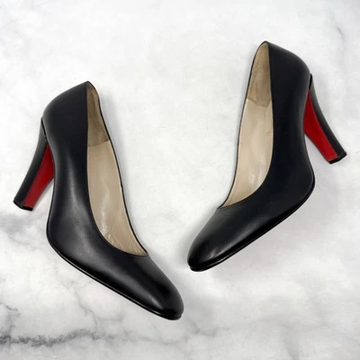 NIB Christian Louboutin Vintage Squared Toe Block Heel Pumps Black Classic 40.5 - Image 1 of 4