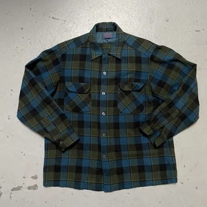 Vintage 1960s Pendleton Loop Collar Board Shirt Flannel Wool Shirt Made USA L - Picture 1 of 13