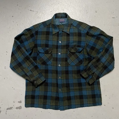 Vintage 1960s Pendleton Loop Collar Board Shirt Flannel Wool Shirt Made USA L - Image 1 of 4